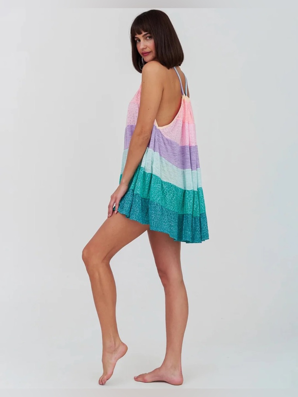 PITUSA NWT Popsicle Pastel Rainbow Lightweight Mini Halter Dress One Size - Picture 3 of 14